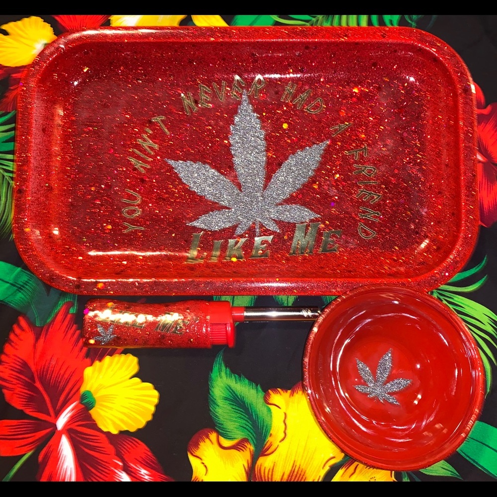 Red rolling tray set